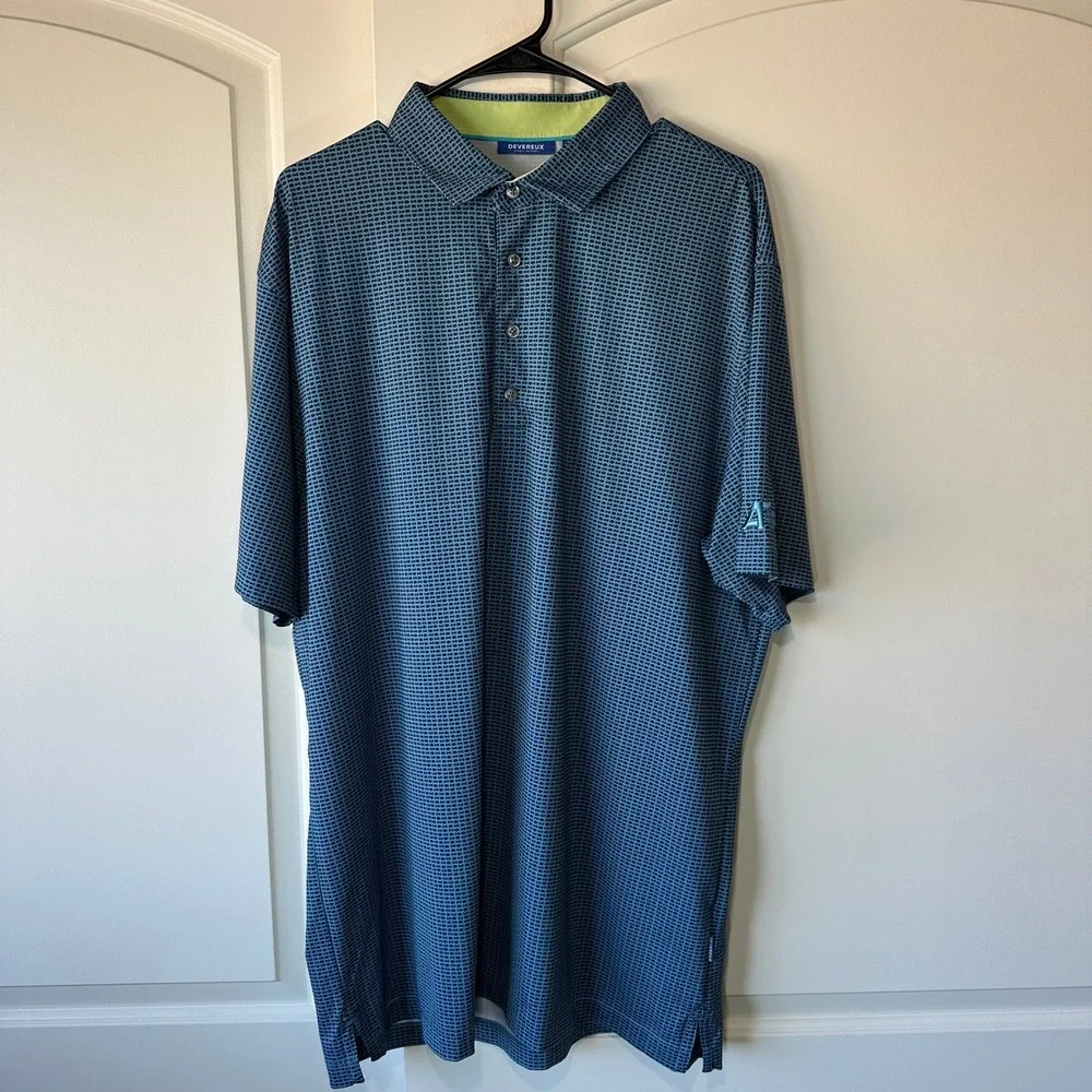 Devereux Golf Polo Shirt Moisture Wicking Blue Patterned Stripe Athletic Mens XL